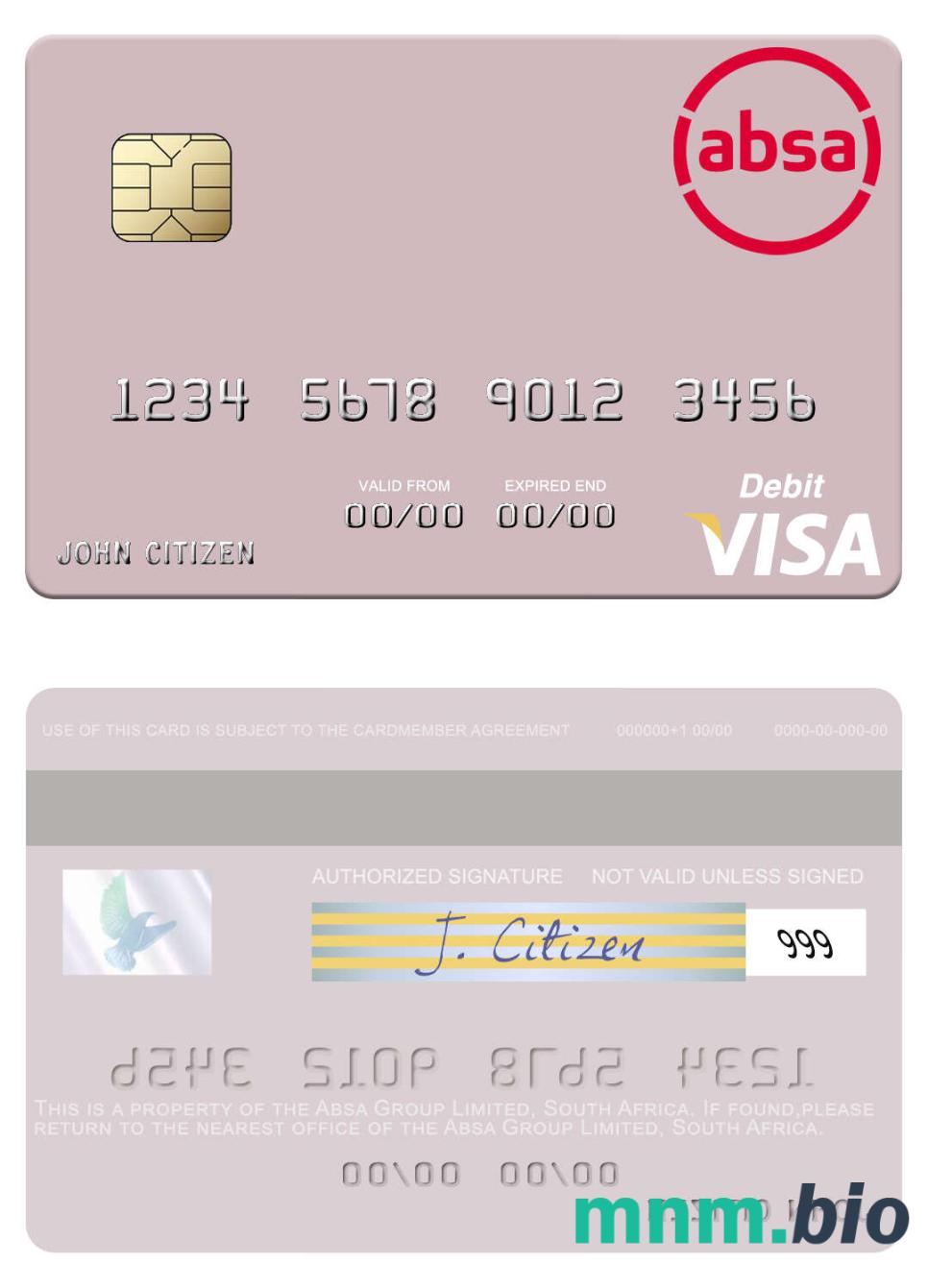 South Africa Absa Group Limited visa debet karta przykład w formacie PSD